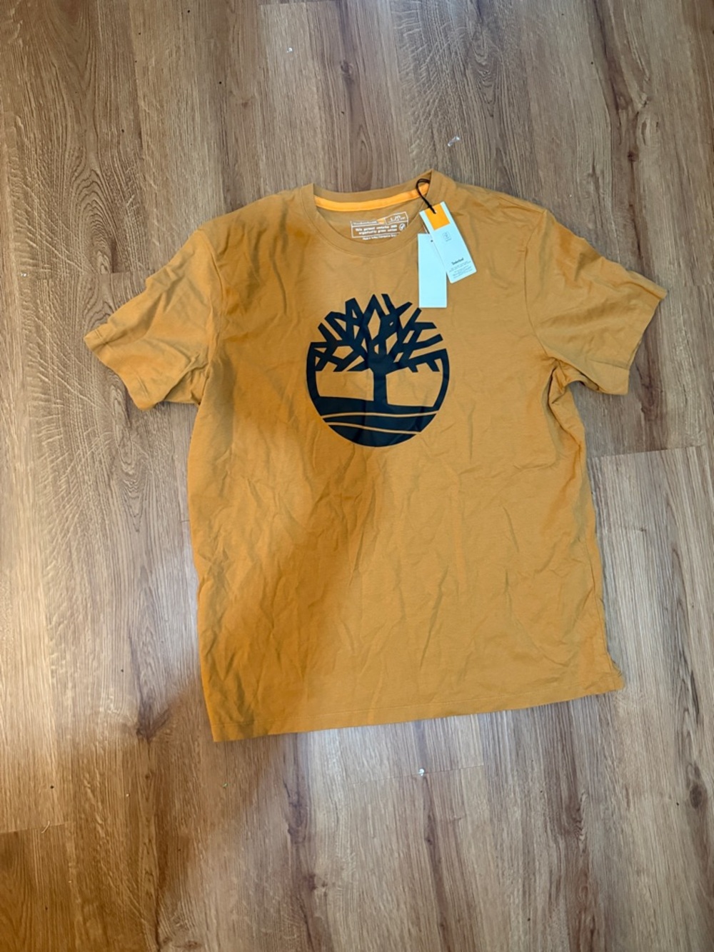 Timberland Men's Mustard Short Sleeve Tee with Black Tree Logo